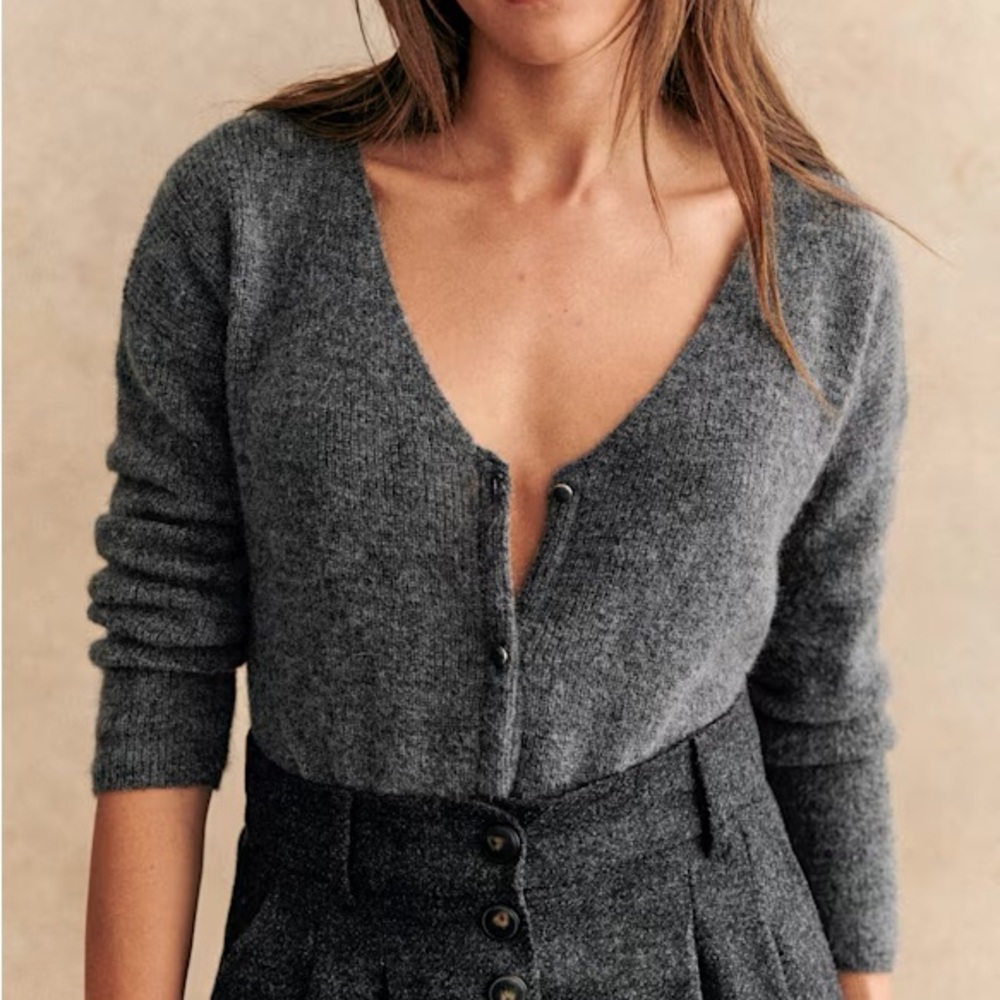 Sezane Barry Cardigan XS in Charcoal Gray